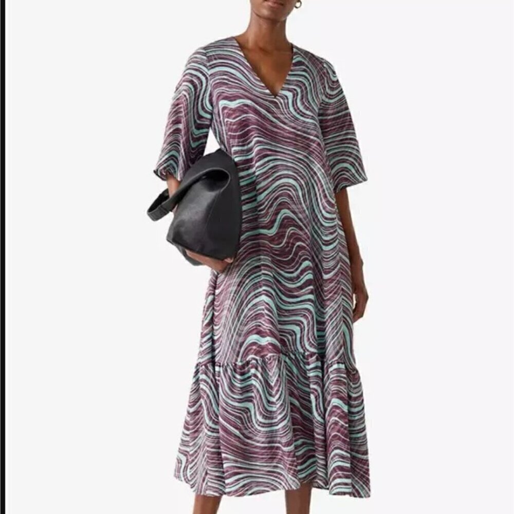 SALE & Other Stories Abstract Print V-Neck Ruffle Hem 53" Maxi/Midi Dress 8